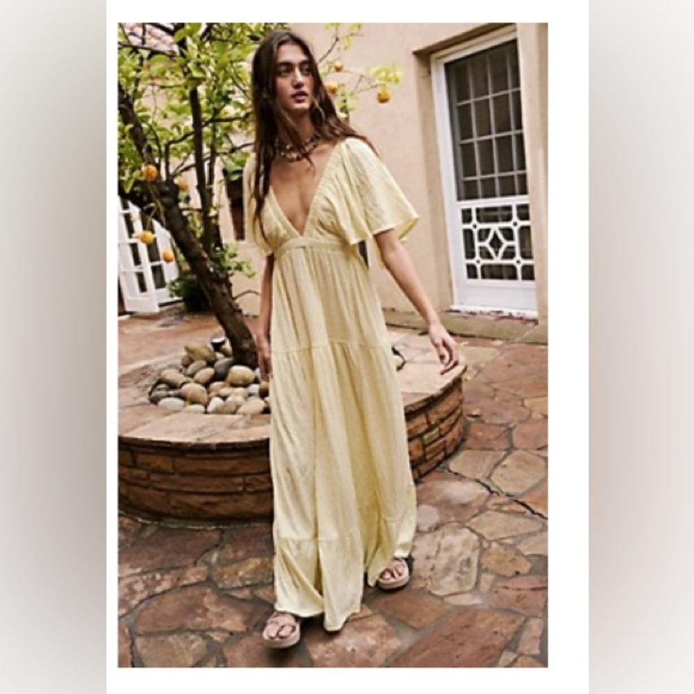 Free People - La La Maxi Dress - color Yellow Plum pale yellow- size XS